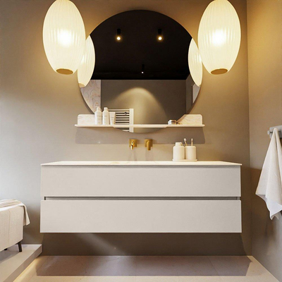 Mondiaz VICA-DLUX ensemble de meuble de salle de bain - 150cm - meuble sous-vasque lin - 2 tiroirs - lavabo encastrée nuage milieu - sans trous de robinet - version haute de 60cm - ostra