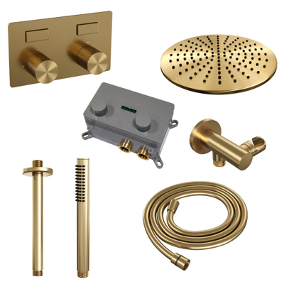 BRAUER Gold Carving inbouw regendoucheset – Ø30 cm hoofddouche – 30 cm plafondbuis – staafhanddouche – set 54
