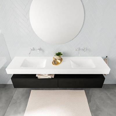 MONDIAZ ALAN 200cm - meuble bas - urban - 2 tiroirs - lavabo suspendu - 2 bassins - 0 trous de robinet - talc