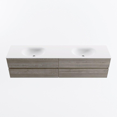 Mondiaz VICA ensemble de meuble de salle de bain - 200cm - meuble sous-vasque marron clair gris - 4 tiroirs - lavabo lune double - sans trous de robinet - version haute de 60cm - talc