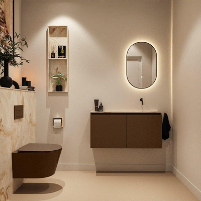 MONDIAZ TURE-DLUX meuble de toilettes 100cm rouille. EDEN lavabo Frappe position droite. Sans trou de robinet.