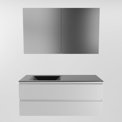 Mondiaz AIVY Ensemble de meuble - 120x45x50cm - 0 trous de robinet - 1 vasque Urban Solid surface - Gauche - 2 tiroirs - avec armoire de toilette - MDF Talc