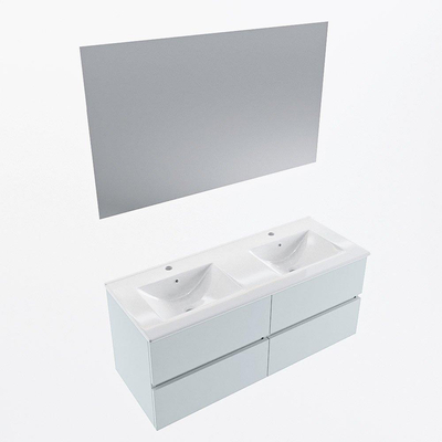 Mondiaz VICA ensemble de meuble de salle de bain - 120cm - meuble sous-vasque argile - 4 tiroirs - lavabo denia double - 2 trous de robinet - couleur Blanc Brillant - miroir LED - version XL 60cm de haut