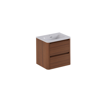 Thebalux Sunny Ensemble meuble de salle de bains - 62x46x57cm - lavabo - céramique - 1 trou de robinet - blanc brillant - sous-meuble - 2 tiroirs - sans poignées - placage bois - Roquebrun (brun)