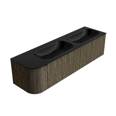 Mondiaz KURVE Ensemble de meuble de salle de bains - 165x46x40cm - 2 tiroirs - 1 porte - vasque solid surface - double / droite - sans trou de robinet - Shadow