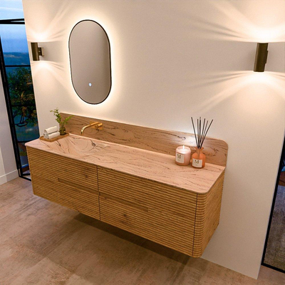 Mondiaz CIRO-DLUX Badkamermeubelset - 170x45x50cm - Solid surface wastafel Arena - 1 wasbak Links - zonder kraangaten - 4 lades - Oak