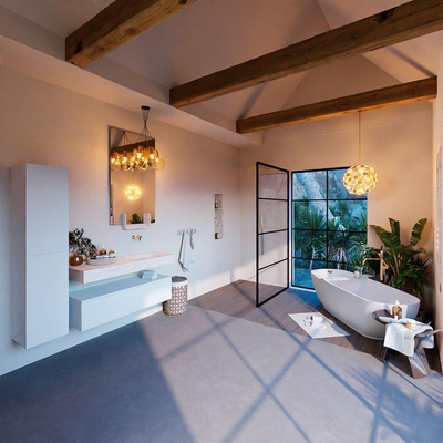 MONDIAZ ALAN - DLUX Badkamermeubelset - 120cm - onderkast - Talc - 1 lade - vrijhangende wastafel - wasbak rechts - 0 kraangaten - Ostra
