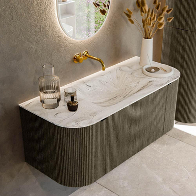 Mondiaz KURVE-DLUX Ensemble de meuble de salle de bains - 110x46x40cm - 1 tiroir - 2 portes - lavabo solid surface - central - sans trou de robinet - Shadow