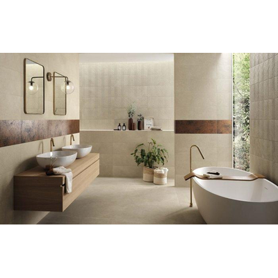 Baldocer Ceramica Pierre carrelage mural - 25x75cm - 8.5mm - Rectangulaire - rectifié - Aspect pierre naturelle - Beige mat