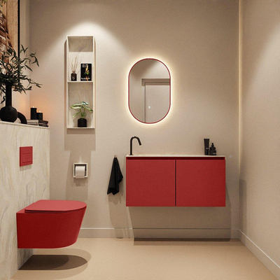 MONDIAZ TURE-DLUX meuble WC 100 cm Fire. EDEN lavabo Ostra position gauche. Avec 1 trou de robinet.
