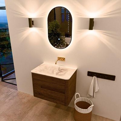 Mondiaz CIRO-DLUX Meuble de salle de bains - 70x45x50cm - lavabo solid surface Frappe - 1 vasque centrale - sans trous de robinet - 2 tiroirs - Dusk