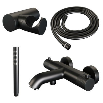 Brauer Black Carving Badkraan opbouw - douchegarnituur - 2 functies - 2 carving knoppen - handdouche Staaf 1 stand - mat zwart TWEEDEKANS