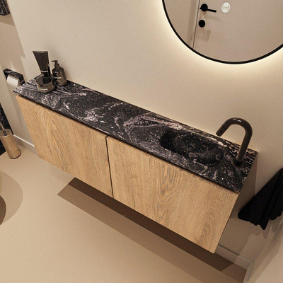 MONDIAZ TURE-DLUX Meuble de toilettes 120cm Washed Oak. EDEN lavabo Lava position droite. Avec 1 trou de robinet.