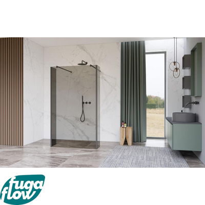 FugaFlow Eccelente Vetro Vrijstaande inloopdouche badkamer - 180x200cm - Rookglas - antikalk - 8mm veiligheidsglas - met wandarmen - Gunmetal -