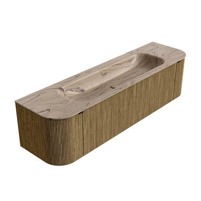 MONDIAZ KURVE-DLUX 170cm meuble de salle de bains arrondi Gauche + Droite couleur Dusk avec 1 tiroir et 2 portes. Lavabo BIG LARGE Central 2 trous de robinet Arena.