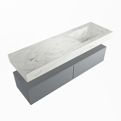 Mondiaz ALAN-DLUX Ensemble de meuble - 150cm - meuble Plata mat - 2 tiroirs - Lavabo Cloud Opalo suspendu - vasque Droite - 0 trous de robinet