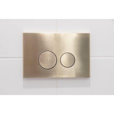QeramiQ Dely Swirl Compact Ensemble WC - réservoir encastré QeramiQ flush - abattant 25 mm - plaque de commande métallique laiton brossé (or) - boutons ronds - blanc mat