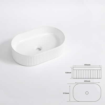 QeramiQ Arto vasque à poser - 49.5x31.5x13cm - cannelée - ovale - céramique - blanc mat