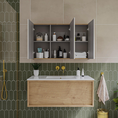 Saniclass Holz Frame Armoire miroir - 100x63x16cm - incluant panneaux latéraux - Chêne naturel