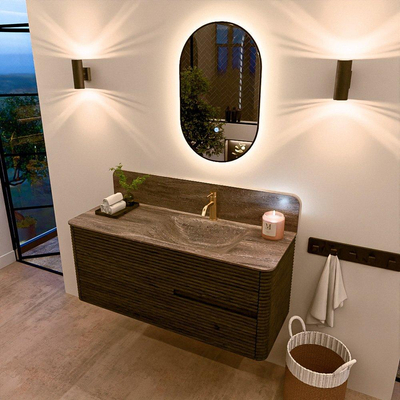 Mondiaz CIRO-DLUX Badkamermeubelset - 120x45x50cm - Solid surface wastafel Oza - 1 wasbak Rechts - 1 kraangat - 2 lades - Shadow