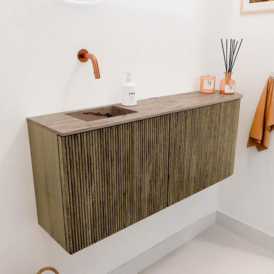 Mondiaz JOYA-DLUX 101.6cm toiletmeubel - ronding rechts kleur Dusk - Wastafel FAYE positie Links Zonder kraangat kleur Arena.