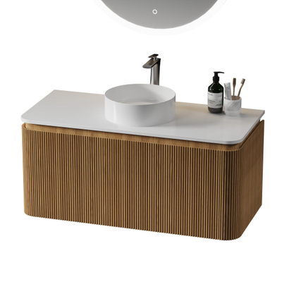 Royal Plaza Terra Edge Badkamermeubelset - 100x44.7x46cm - solid surface topblad wit mat - 2 lades - sandwood (licht eiken)