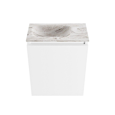 MONDIAZ TURE-DLUX Meuble de toilettes 40 cm Talc. Lavabo EDEN Glace position gauche. Avec 1 trou de robinet.