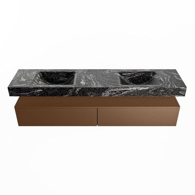 Mondiaz ALAN-DLUX Ensemble de meuble - 200cm - meuble Rust mat - 2 tiroirs - Lavabo Cloud Lava suspendu - vasque Gauche et droite - 0 trous de robinet