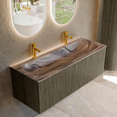 MONDIAZ KURVE-DLUX Meuble de salle de bains 120cm couleur Shadow avec 1 tiroir et 0 portes. Lavabo BIG LARGE Central 2 trous de robinet Sombra.