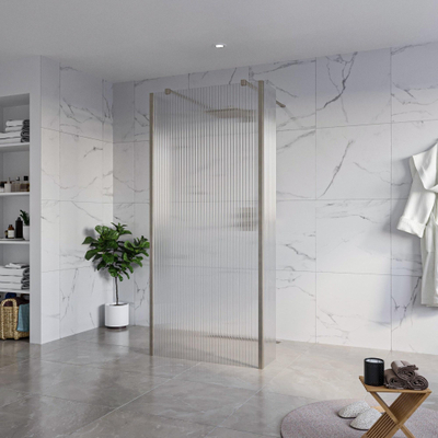 FugaFlow Eccelente Vetro Vrijstaande inloopdouche badkamer - 90x200cm - Helder geribbeld - antikalk - 8mm veiligheidsglas - 2 zijwanden 40cm - met wandarmen en hoekprofielen - Gunmetal -