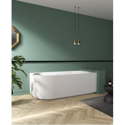 ZEZA Blend baignoire semi-îlot d'angle - nervuré - droite - 170x80x58cm - avec vidage - acrylique - blanc mat