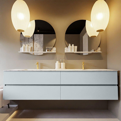 MONDIAZ VICA-DLUX Badkamermeubelset - 200cm - onderkast clay - 4 lades - inbouw wastafel cloud dubbel - 2 kraangaten - 60cm hoge versie - glace