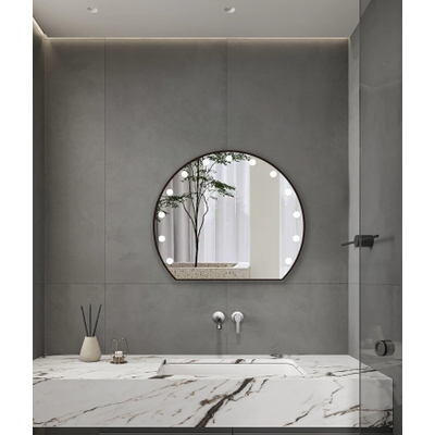 Saniclass Spotlight miroir – demi-rond – 80 x 72 cm – Éclairage LED – commande tactile – Metal Black brossé