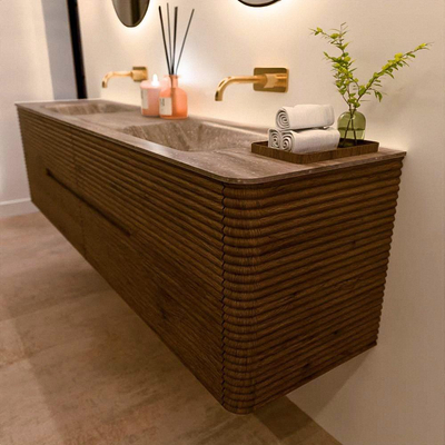 Mondiaz CIRO-DLUX Badkamermeubelset - 190x45x50cm - Solid surface wastafel Oza - 2 wasbak Dubbel - zonder kraangaten - 4 lades - Dusk