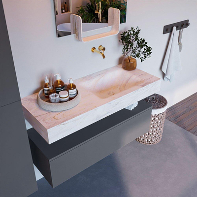 Mondiaz ALAN-DLUX Ensemble de meuble - 110cm - meuble Plata mat - 1 tiroir - Lavabo Cloud Ostra suspendu - vasque droite - 0 trous de robinet