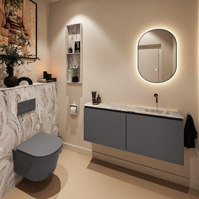MONDIAZ TURE-DLUX 120cm toiletmeubel Dark Grey. EDEN wastafel Glace positie rechts. Zonder kraangat.