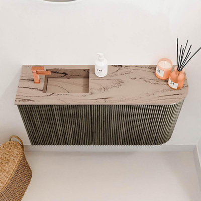 Mondiaz JOYA-DLUX 81.6cm toiletmeubel - ronding rechts kleur Shadow - Wastafel FAYE positie Links 1 kraangat kleur Arena.