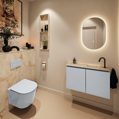 MONDIAZ TURE-DLUX Meuble de toilettes 80cm Clay. Lavabo EDEN Frappe position droite. Avec 1 trou de robinet.