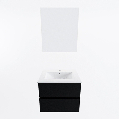 Mondiaz VICA ensemble de meuble de salle de bain - 60cm - meuble sous-vasque urban - 2 tiroirs - lavabo denia milieu - 1 trou de robinet - couleur Blanc Brillant - miroir LED - version XL 60cm de haut