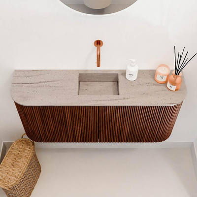 Mondiaz JOYA-DLUX 93.2cm toiletmeubel - ronding links en rechts kleur Ruby - Wastafel FAYE positie Midden Zonder kraangat kleur Saba.