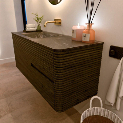 Mondiaz CIRO-DLUX Meuble de salle de bains ensemble - 120x45x50cm - Vasque solid surface Lava - 1 lavabo à gauche - sans trous de robinetterie - 2 tiroirs - Shadow