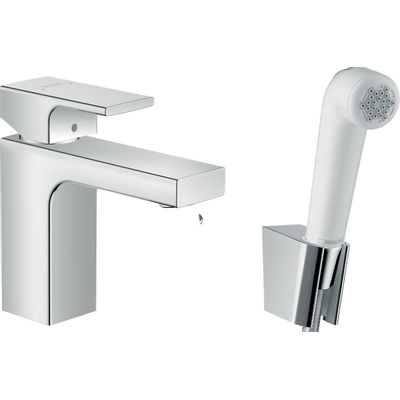 Hansgrohe Vernis Shape 1 greeps wastafelkraan - 100 zinc - handdouche en doucheslang - 160cm - hoogglans chroom