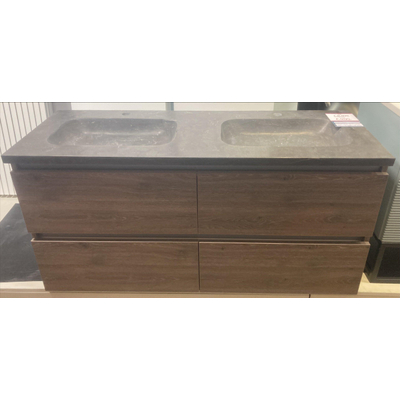 HR badmeubelen Infinity Wastafelonderkast - 120x44.8x55cm - 4 lades - zonder sifonuitsparing - greeploos met aluminium greeplijst - espresso OUTLETSTORE