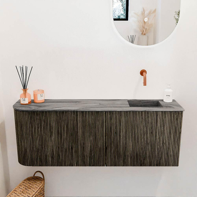 Mondiaz JOYA-DLUX 111.6cm toiletmeubel - ronding links kleur Shadow - Wastafel FAYE positie Rechts Zonder kraangat kleur Sombra.