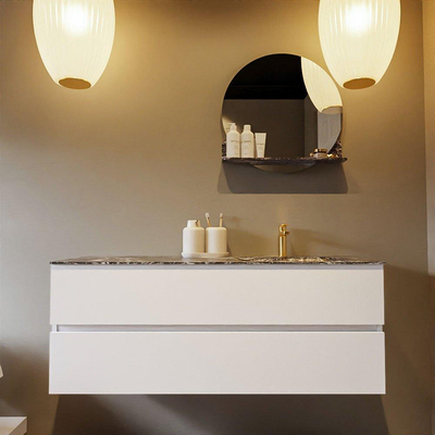 Mondiaz VICA-DLUX Ensemble meuble de salle de bains - 130cm - talc - 2 tiroirs - Lavabo encastré CLOUD - droite - 1 trou de robinet - couleur Lava - Version XL 60cm de hauteur