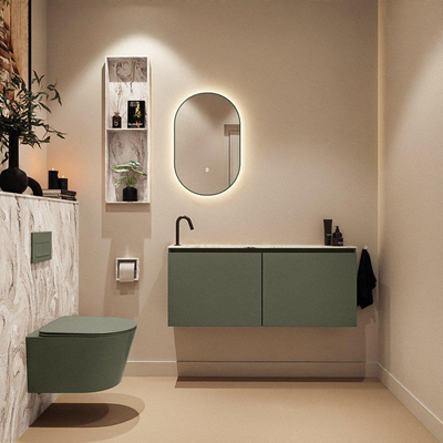 MONDIAZ TURE-DLUX Meuble toilette - 120cm - Army - EDEN - vasque Glace - position gauche - 1 trou de robinet