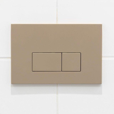 FugaFlow Eccelente Press Toiletset - 48.5x36x32cm - diepspoel - spoelrandloos - inbouwreservoir - softclose - quickrelease - toiletzitting - taupe kunststof bedieningsplaat - rechthoekige knoppen - wit