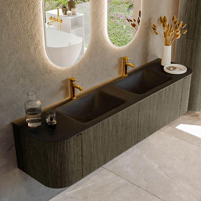Mondiaz KURVE Ensemble de meuble de salle de bains - 180x46x40cm - 2 tiroirs - 2 portes - lavabo solid surface - double - 2 trous de robinet - Shadow
