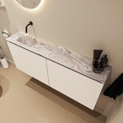 MONDIAZ TURE-DLUX Meuble toilette - 120cm - Talc - EDEN - vasque Glace - position gauche - sans trou de robinet