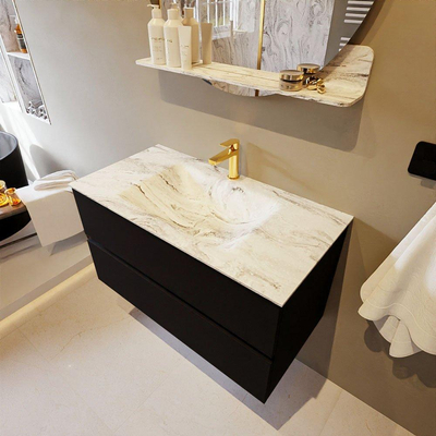 Mondiaz VICA-DLUX Ensemble de meuble de salle de bain - 90cm - meuble sous-vasque urban - 2 tiroirs - lavabo encastré cloud milieu - 1 trou de robinet - version haute de 60cm - glace